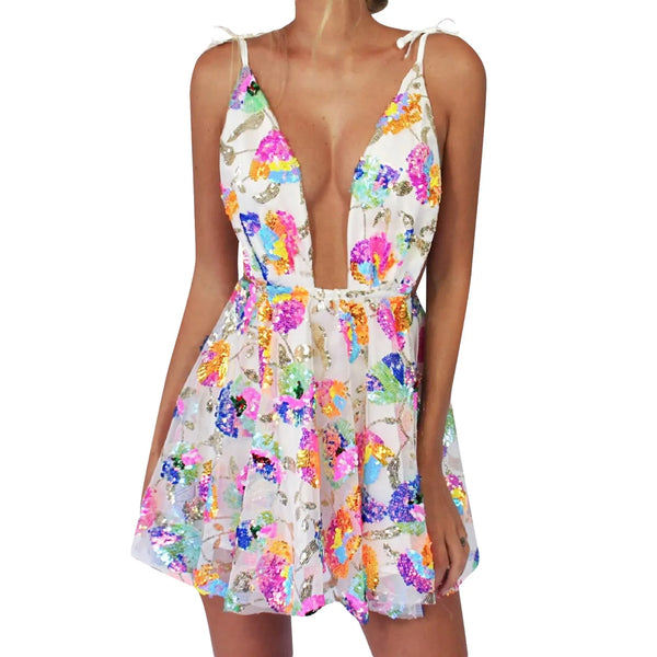 Sheer Lace Spaghetti Straps Bodycon Dress Low Cut Open Back Evening Party Dress